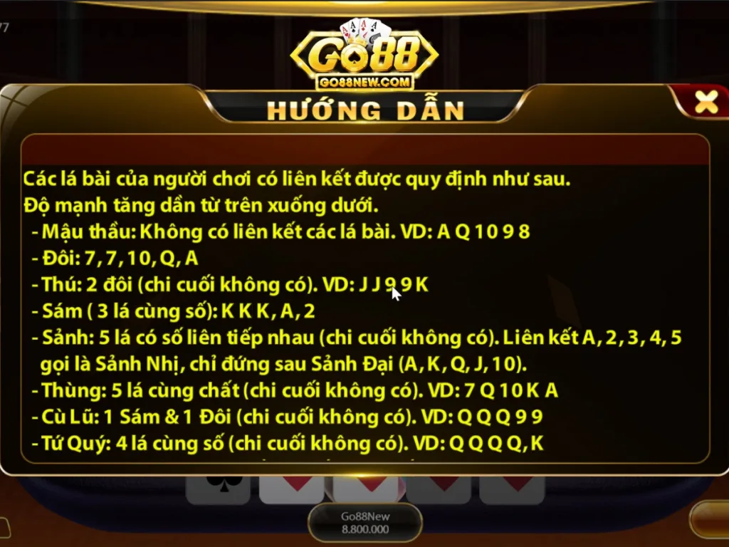 Game Mậu Binh trên Go88