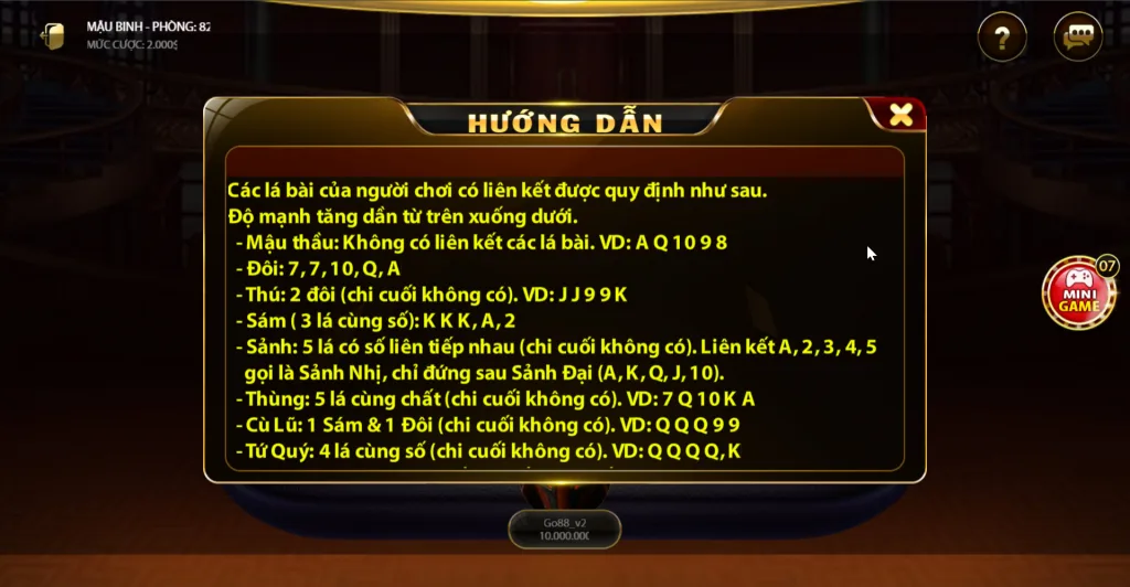 Luật chơi mậu binh go88