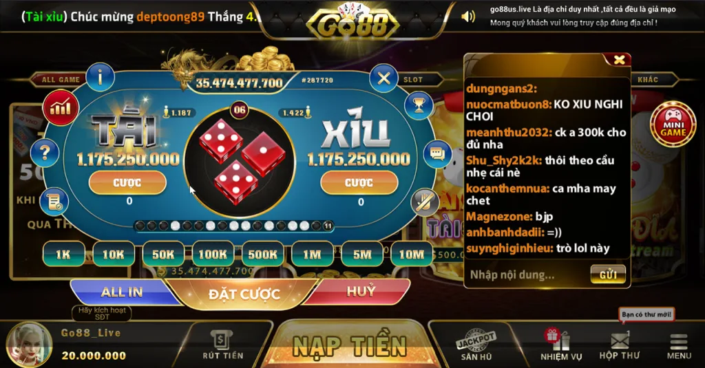 Go88 Tài xỉu - Trả cược